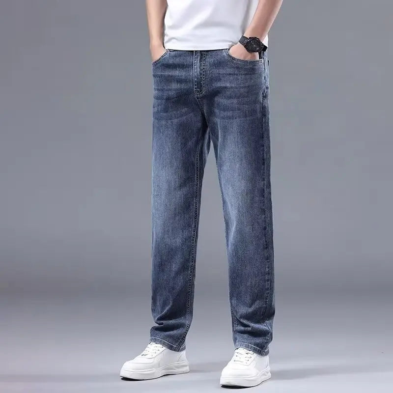 Men New Spring Autumn Jeans Male Fashion Loose Straight Leg Lightweight Denim Pants Comfortable Daily Commute Trousers