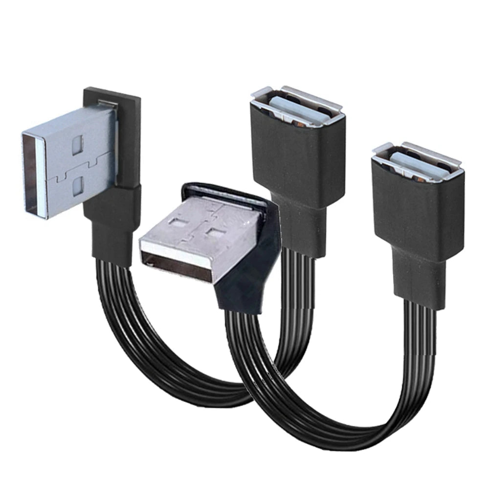 USB male to female extension cable elbow 90 degree right angle soft silicone flat cable USB2.0 elbow charging data cable