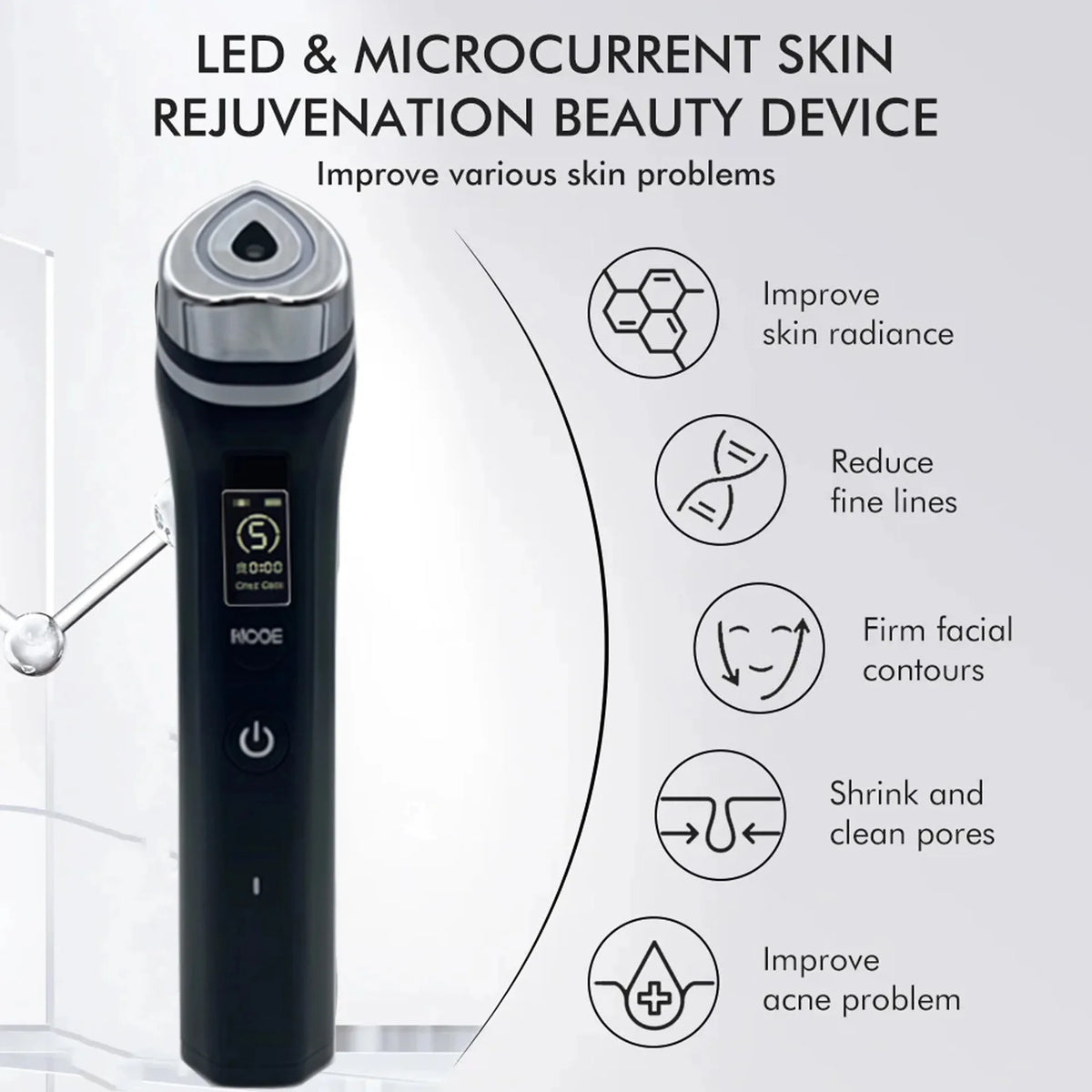 5 Color Portable LED Facial Beauty Device EMS Microcurrent Lifting Face Neck therapy Wand LED Vibration Massager Skin Tool