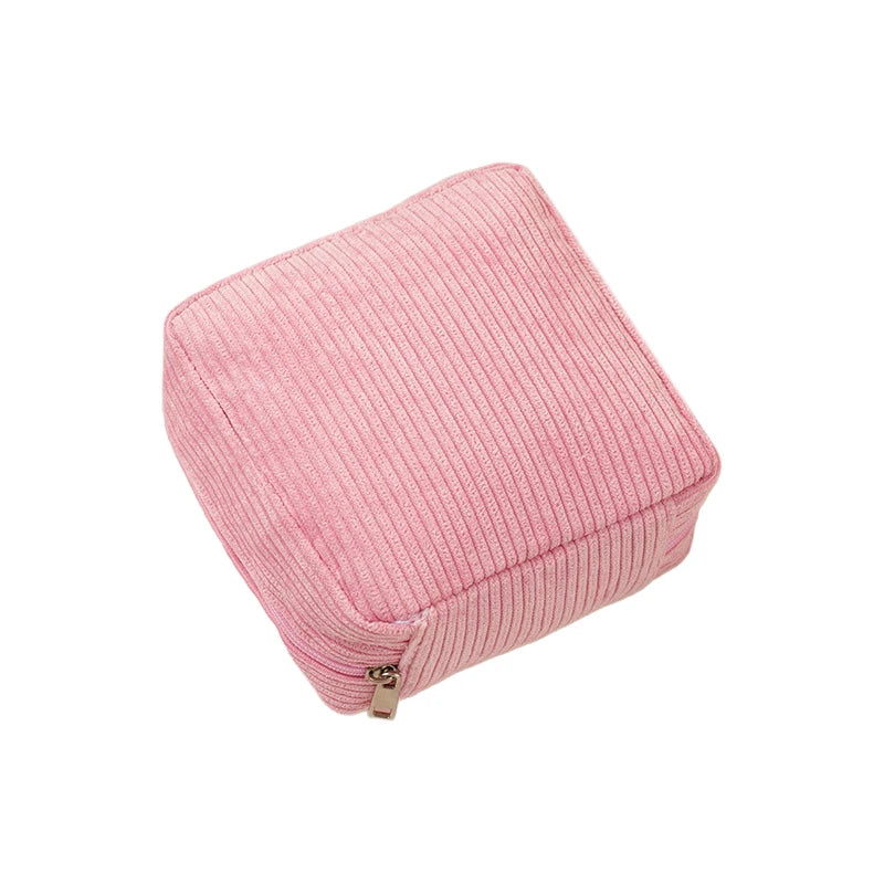 Mini Toiletry Bag, Emergency Bag Aesthetic Cosmetic Bag Small Make-Up Sanitary Napkin Made of Corduroy Makeup Bag for Women