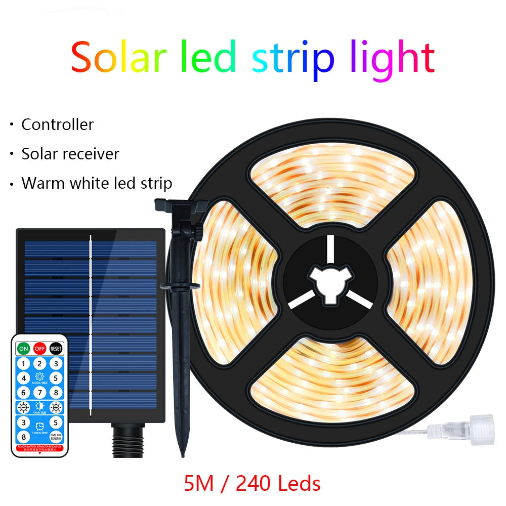 Solar LED Strip Light 8 Modes Fairy Lights Atmosphere IP67 Waterproof 5M 10M Wall Decoration Solar Lamp Christmas Colorful