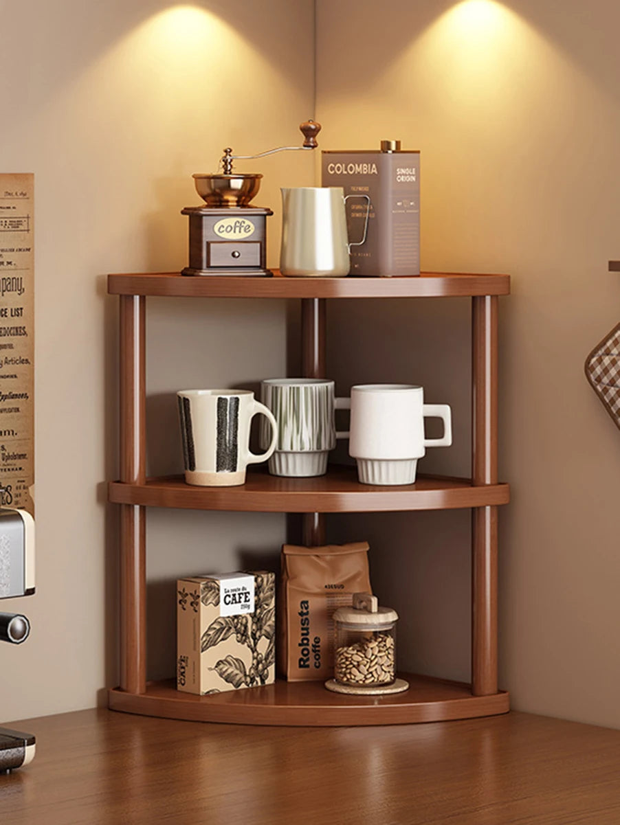 Wooden Storage Shelf for Kitchen Rattan Desktop Organizer Display Rack Spice Rack for Countertop Makeup Organizer