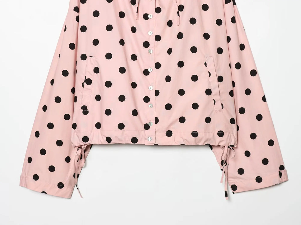 KONDALA Vintage Pink Polka Dot Pink Women Elegant Shirt Fashion 2026 Single Breasted Shirt Chic Night Party Fall Female Blouse
