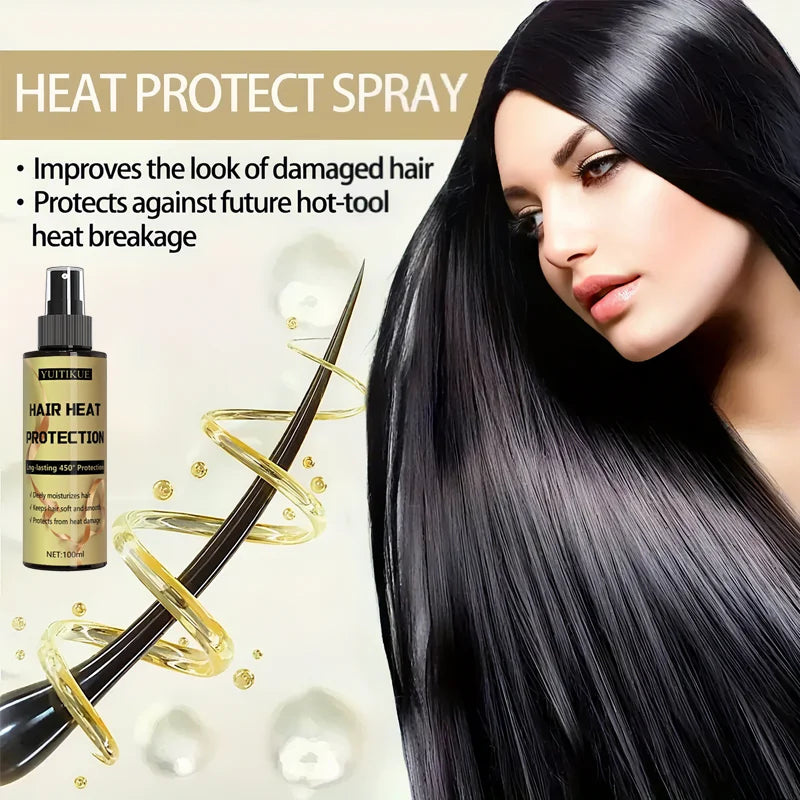 YUITIKUE Hair Heat Protection Spray 100ml - 450°F Shield, Repairs Damage, Deep Moisturizes & Smooths Hair