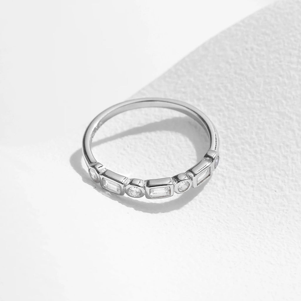 MODIAN 925 Sterling Silver Fashion Round Rectangle Dazzling Clear CZ Band Ring For Women Wedding Engagement Fine Jewelry