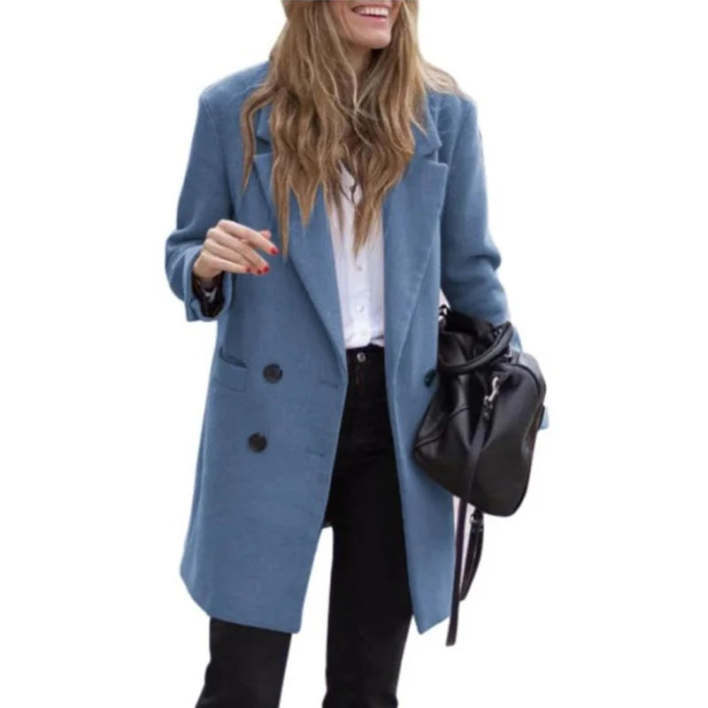 Wool Blends Winter Women's Jacket Lining Elegant Lapel Coat Double Breasted Minimalist Street Women's Jackets