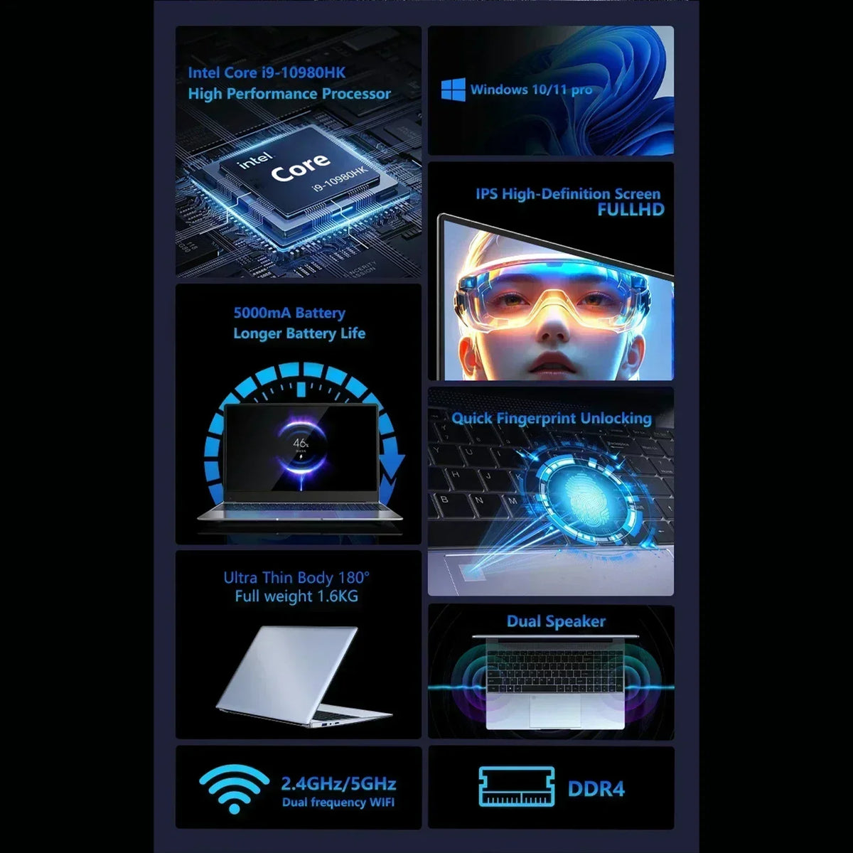 2026 Intel Core i9 10980HK 15.6" High-Performance,2TB SSD, 32GB RAM, Portable Laptop Notebook PC for Office Study