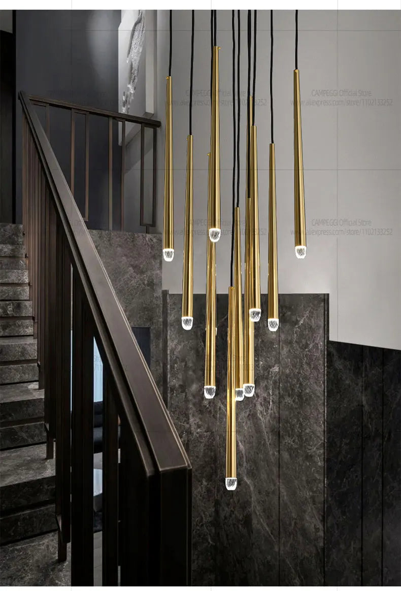 Modern LED Living Room Long Pendent Lamp Attic Light Indoor Lighting Villa Staircase Chandelier Dining Room Ceiling Lamp