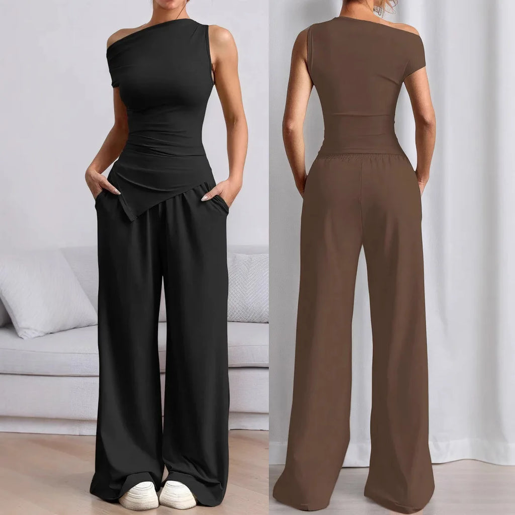 Summer Women Solid Sleeveless Vest Long Pants Fashion Set Sexy Casual Two Piece