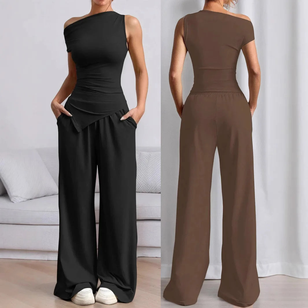 Summer Women Solid Sleeveless Vest Long Pants Fashion Set Sexy Casual Two Piece
