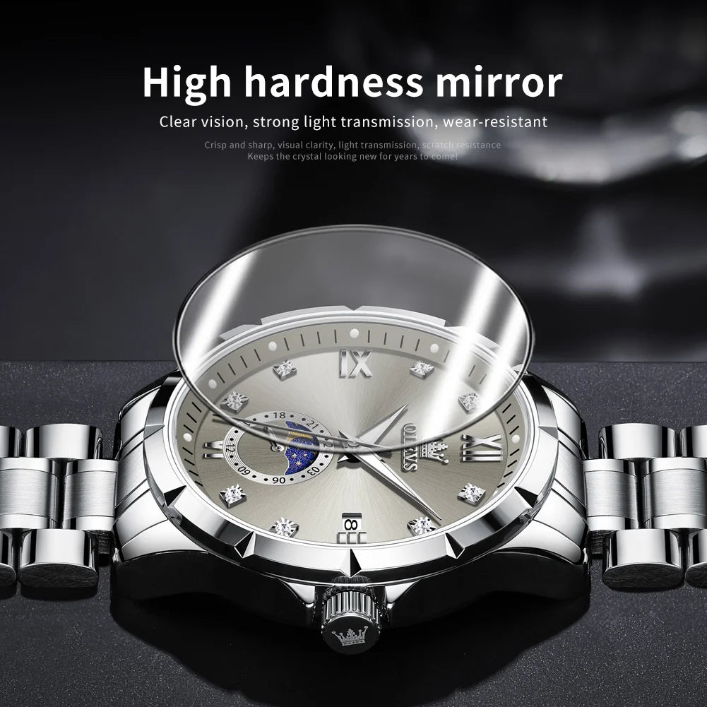 OLEVS 2956 Mens Watch Business Original Quartz Watch Large Dial Waterproof Luminous Automatic Date Moon Phase Watches For Man