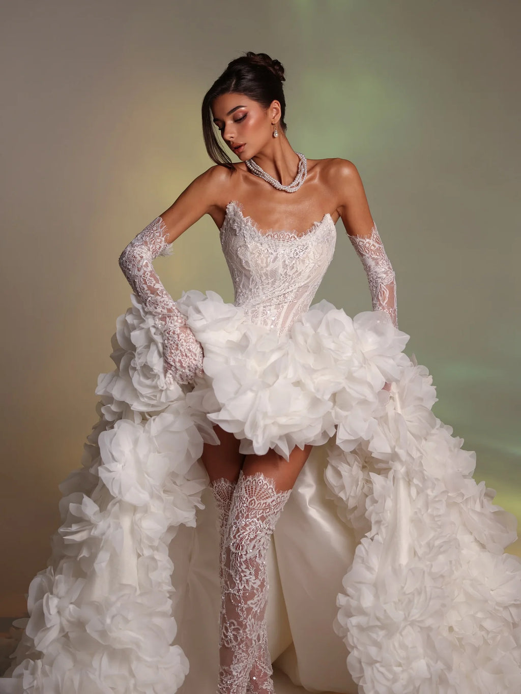 White Lace Wedding Dress Bridal Gown Luxury High Low Hem Train Prom Dress Strapless Puffy Ruffled Dressing Gowns Customized 2026