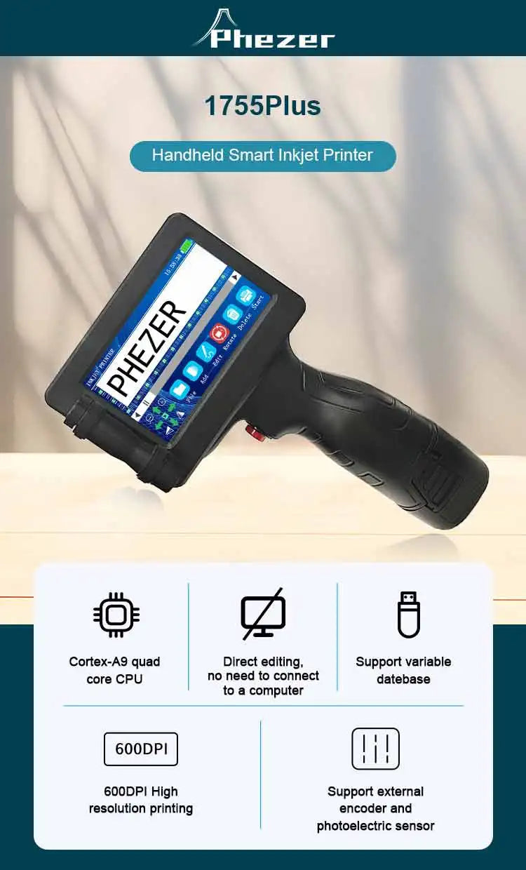 For Hp Phezer P17 2026 Handheld Inkjet Printer with 12.7mm Metal Case Prints QR Code Barcode Batch Date Serial Number Logo