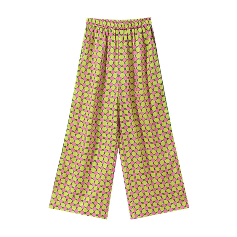 Vacation Geometric Printed Loose Pants Set Women Lapel Full Sleeve Pocket Shirts Wide Leg Pant Suits 2026 Autumn Street Outfit