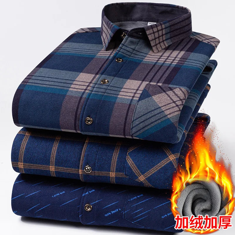Men's Travel Casual Winter Double-Sided Fleece Warm Thickened Fleece Plaid Work Shirt Plus Size Extra Large Clothes Shirts