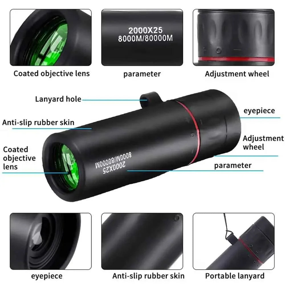 2000x24 HD Monocular Telescope Mini Portable Mobile Phone Telescope with Holder Outdoor Camping Hunting Birdwatching Telescopes