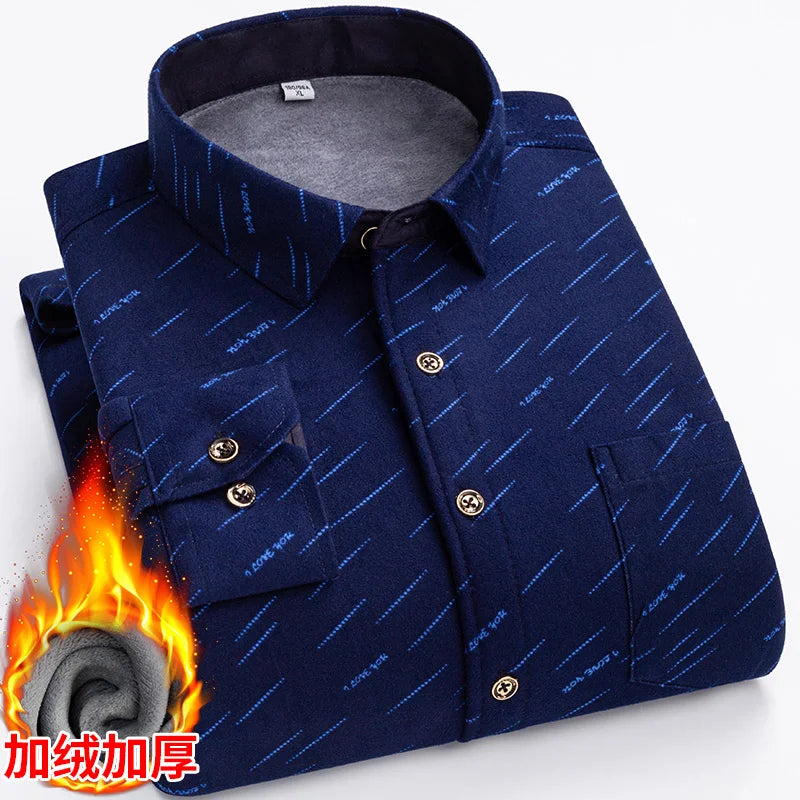 New men's double-sided fleece warm long-sleeved shirt, thickened for winter, cold-resistant, street trend business casual
