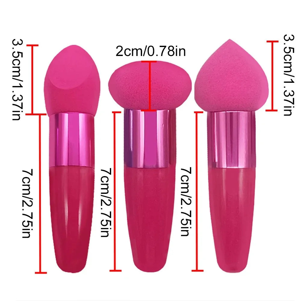3-Piece Makeup Sponge Set with Handles - 3 Unique Shapes  with Plastic Handles for Flawless Foundation, Blending, and Detailing,