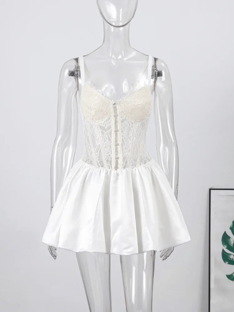 Sexy Fishbone Corset Mini Dress Women Black Hollow Out Backless Bandage Bubble Dresses 2026 Summer Party Festival Dresses