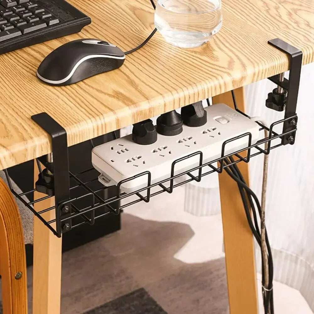 Home Office Desk Wire Organizer No Punching Kitchen Storage Accessories Under Table Storage Rack Metal Cable Management Tray 