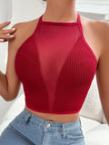 Mesh Vest Strap Hanging Neck Top - Layering Base External/Internal Wear, Sleeveless Mature Style