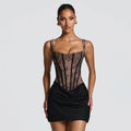 Spring/Summer 20626 New Style Square Collar Lace Printed Line Stacked Fold Splicing Dress