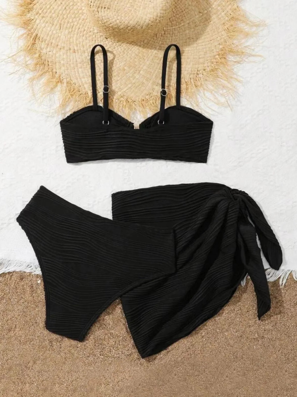 Sexy Black Beige Mesh Skirt 3 Piece Bikini Set 2027 Women Summer Metal U Wire Push Up Swimwear Bathing Suit Holiday Swimsuit