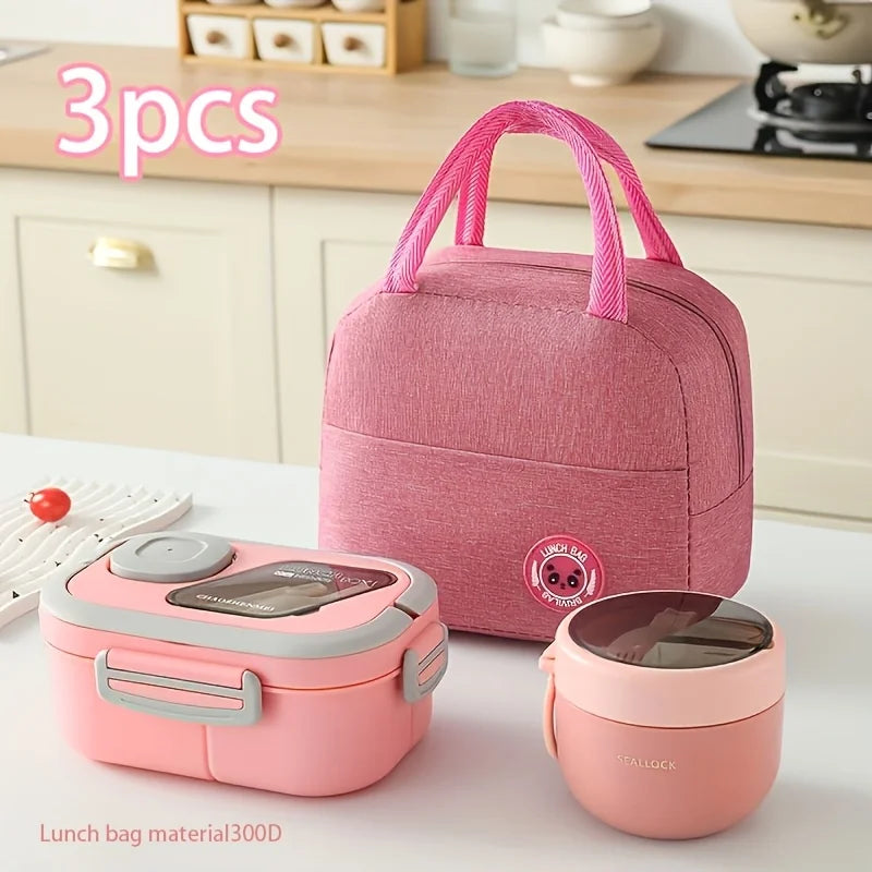 3pcs Lunch Box Set with Large Capacity Insulated Bag Reusable Tableware Meal Snack Food Holder for School Picnic Office Camping