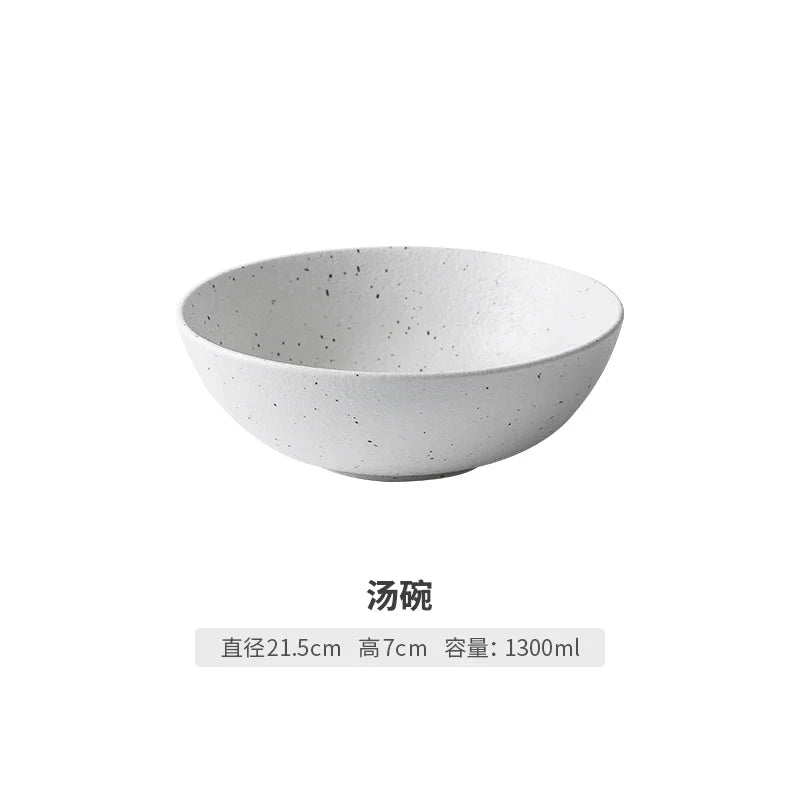 Japanese-style Tableware Set Bowls and Plates Round White Ink Point Dinner Plates Home Creative Western Dishes Dinner Plates