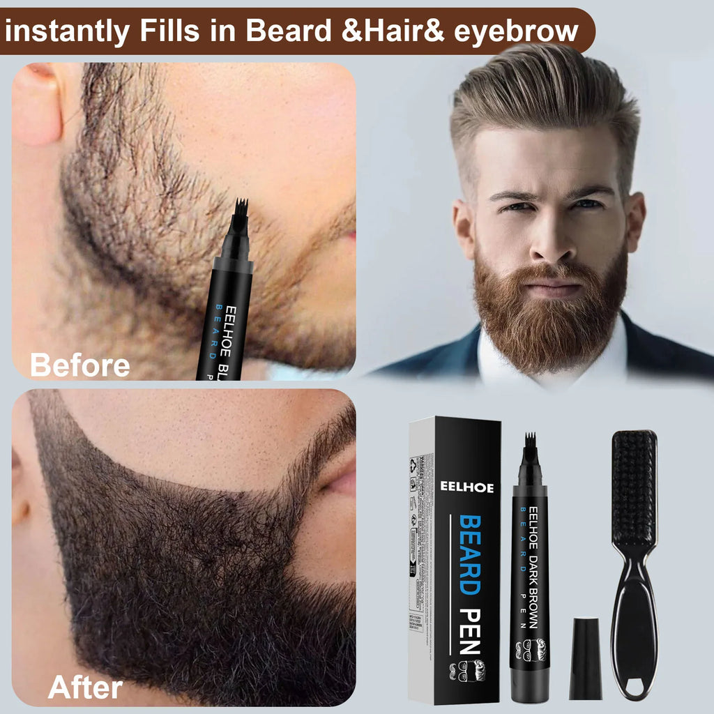 Waterproof Beard Pen Filler Men Moustache Coloring Pen Beard Coloring Filling Enhancer Black Fiber Hair Beard Stuffing Pen Tool
