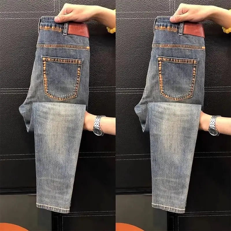 High-quality Jeans Men Italy Luxury Washed Blue Jeans Men's Summer New Business Trend Slim-fit Elastic Trousers Cowboy Pants Man