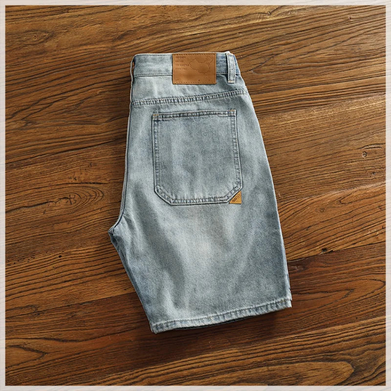 Retro classic summer casual medium pants five quarter pants fashion loose straight leg light denim shorts men's fashion