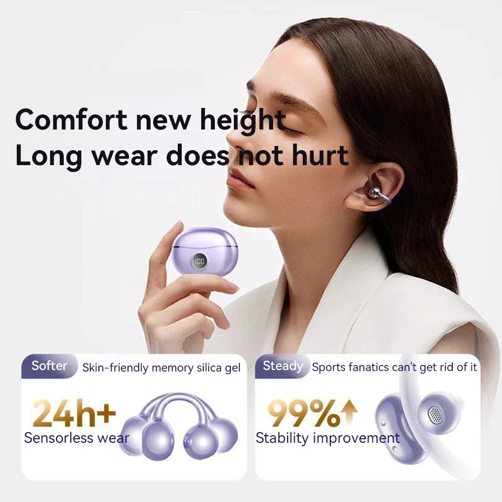 OWS Wireless Headphones Fone Bluetooth Headset With Mic Handsfree Noise Canceling Earphones Clip Ear Music Sports Gaming Earplug