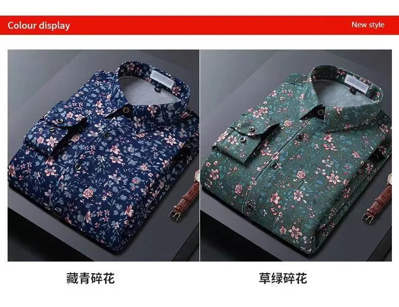 2025 spring shirts flower design high quality thicken casual mens shirt,autumn smart casual shirt men,size M-5XL KCY019