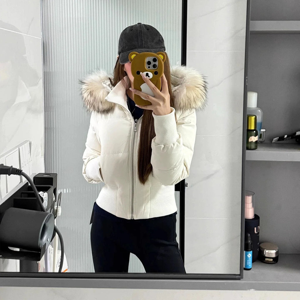 Winter New Women's Faux Fur Hooded Thick Padded Coat Slim Waist Short Cotton Jacket Sweet Style Warm Outerwear Parka