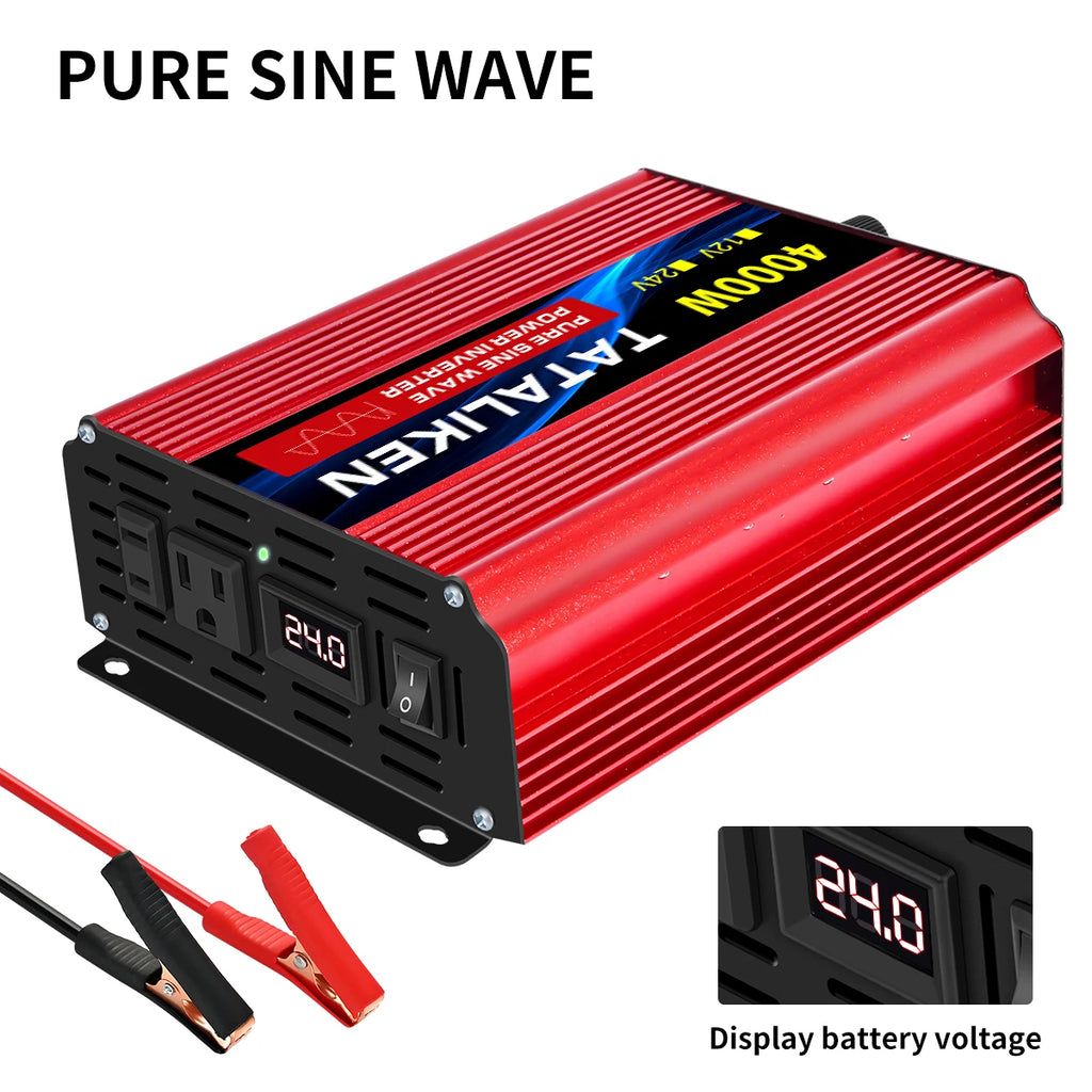 12V24V  To 110V AC Pure Sine Power Inverter 16000W 4000W  Power 60HZ  Converter Car Accessories Solar With LED And US Socket