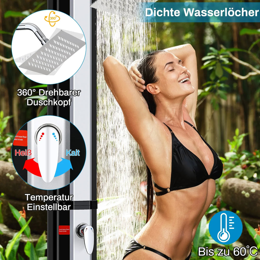 60L Freestanding Outdoor Solar Heated Shower,Outdoor Pool Showers for Outside,High 228cm Solar Shower Column 360° Swivel Shower