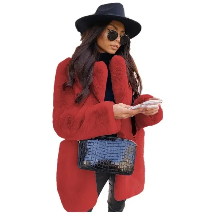 Women Spring Long Faux Fur Coat Jacket Autumn Winter Thick Warm Coats Woven Block Trend Fur White Black Coat Parkas Streetwear