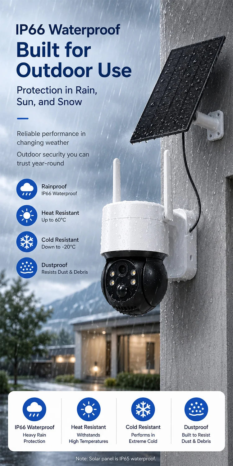 Solar WiFi Camera 3MP TUYA Smart Outdoor PTZ Security Camera Solar Powered 2-Way Audio Full Color Night Vision PIR Alerts IP66