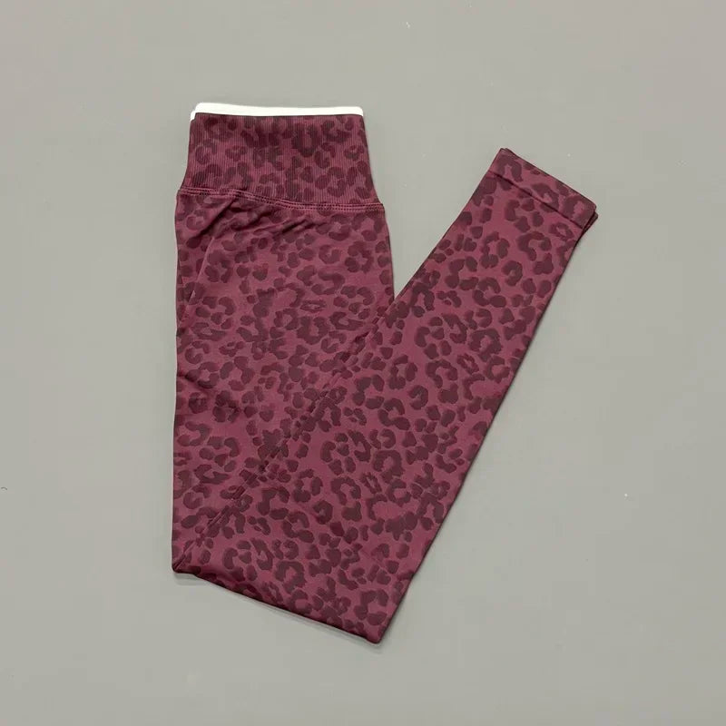 Seamless Leopard Print Leggings Women High Waist Yoga Pants Scrunch Butt Fitness Tights Moisture Wicking Slim Fit Sports Pants