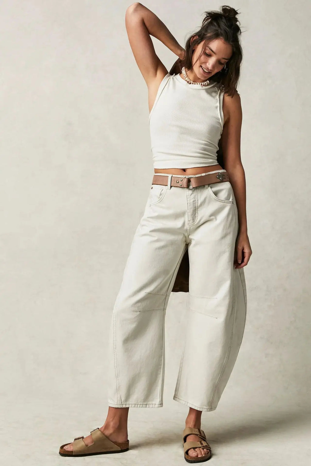 Cotton Denim Long Jeans for Women Trousers Casual High Waisted Jeans Cropped Pants Spring Summer Boho Beach Ladies Baggy Jeans