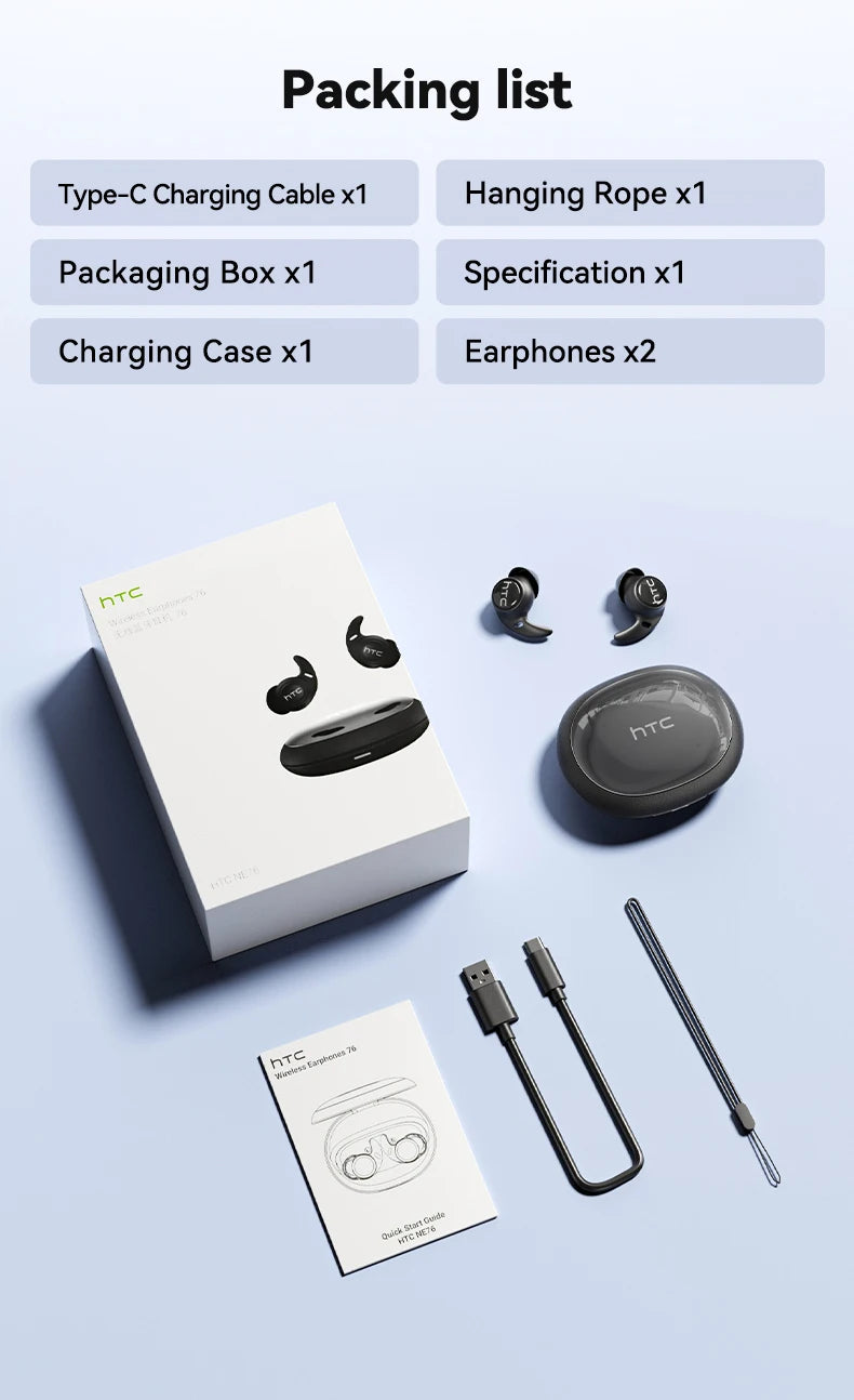 HTC NE76 Bluetooth Earphones, AI Translator Earbuds Mini Invisible Sleep Earbuds Soft Wireless Headphones Orange
