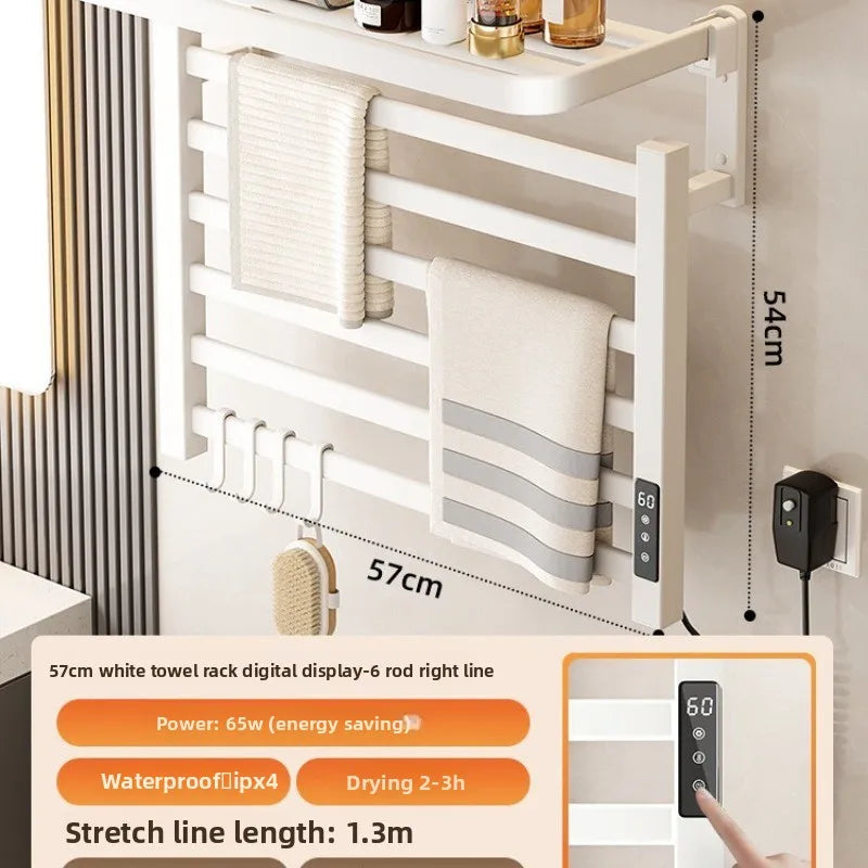 4-layer Intelligent Electric Heated Towel Rack Dryer With Fast Sterilization And Wall Mounted  No drilling required