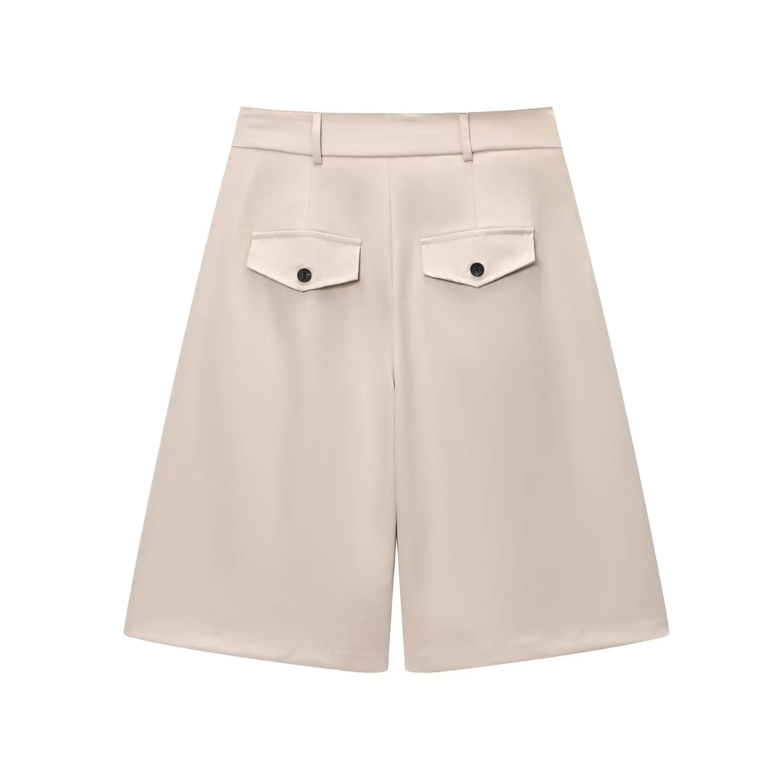HH Women Summer Solid 2-Piece Set Button Pocket Decoration Short Sleeve Lapel Shirts+High Waist Pleated Zipper Casual Shorts
