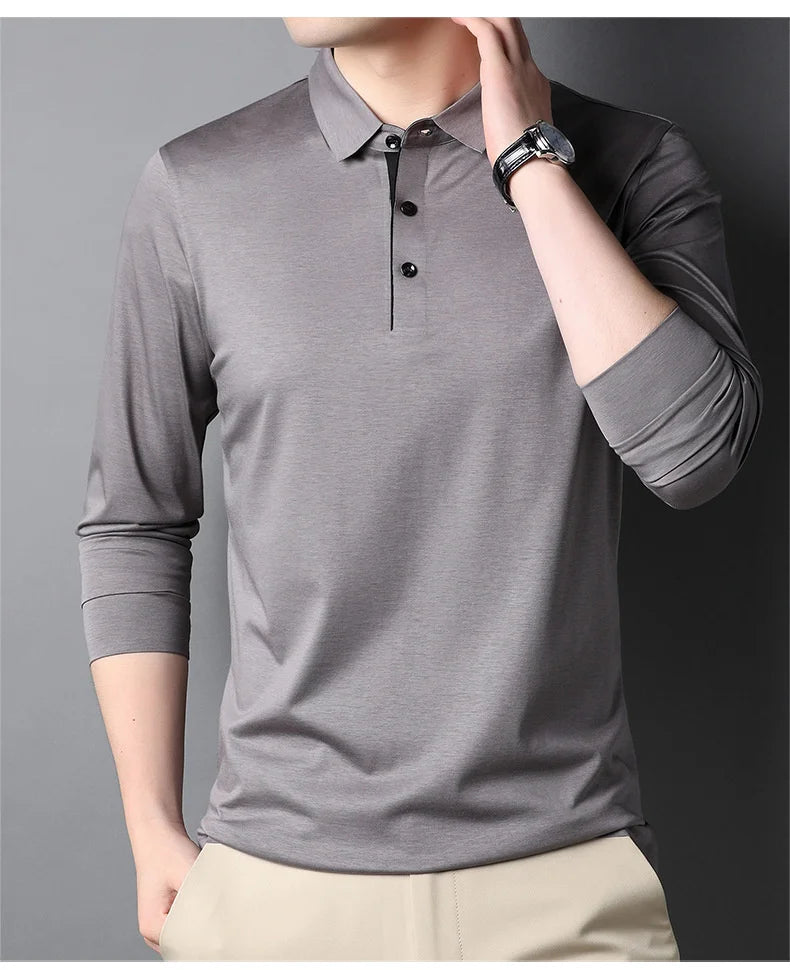 Bamboo Fiber Viscose And Cotton Blend Polo Shirt Men Short Sleeve Collar New Seamless T-shirt Summer Thin Lightweight Poloshirt