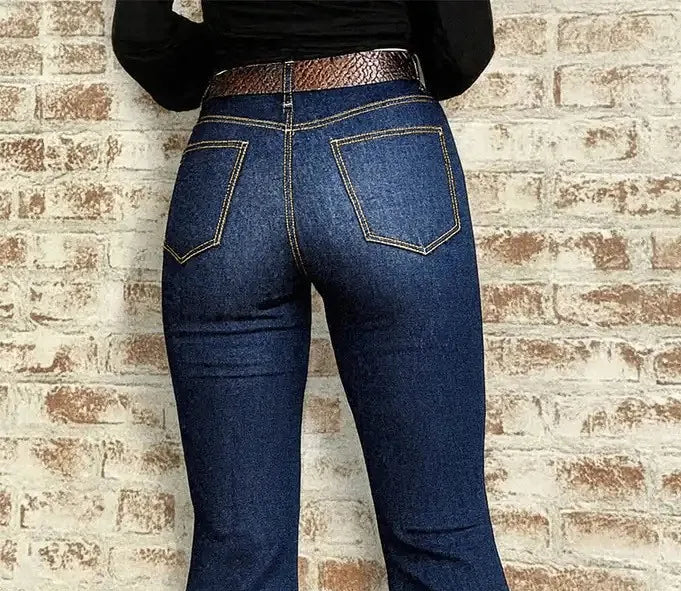 High Waist Flared Jeans Street with Flared Leg Stretchy Patchwork Long Pants Spring Sexy American and European Style Women Jeans