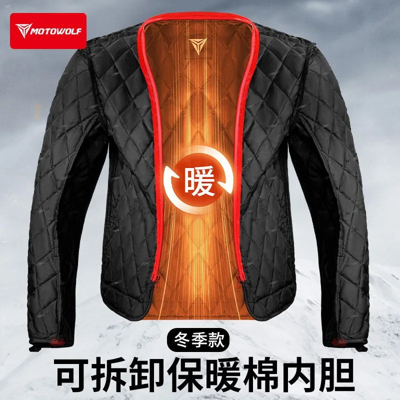 MOTOWOLF Men Motorcycle Riding Jacket Removable Waterproof Thermal Liner Windproof Anti‑Fall Motorbike Touring Racing Coat