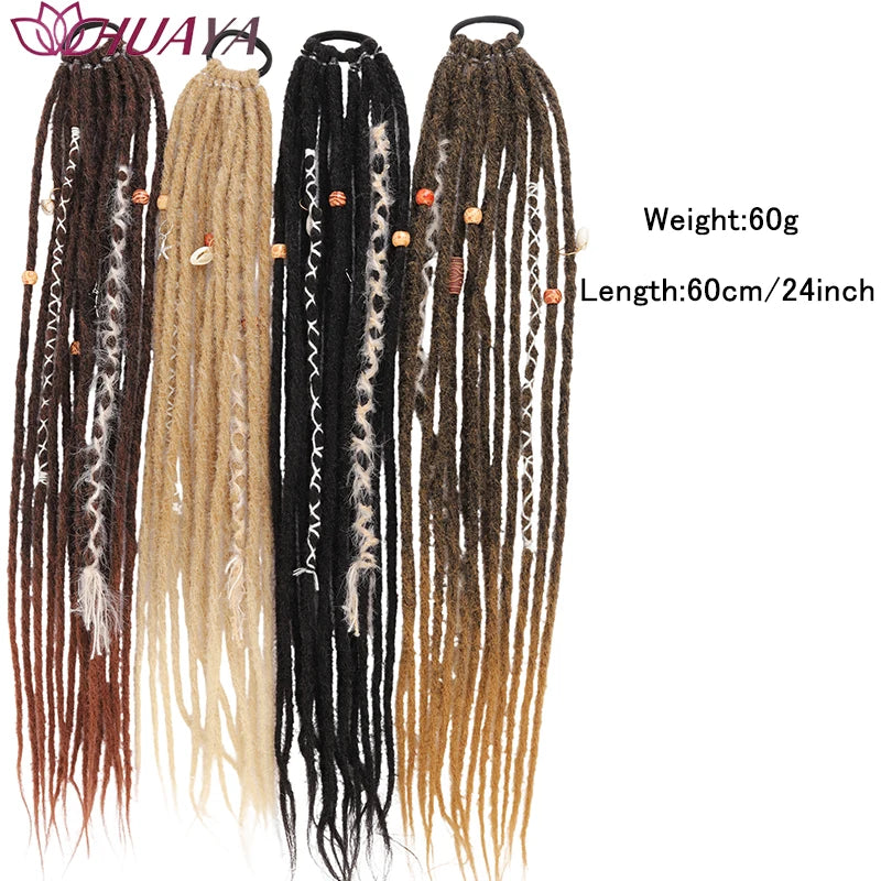 24 Inch Dreadlocks Ponytail Hair Extensions Synthetic Fibers Boho Braided Hairpieces With Beads Festival Cosplay Easy Wear