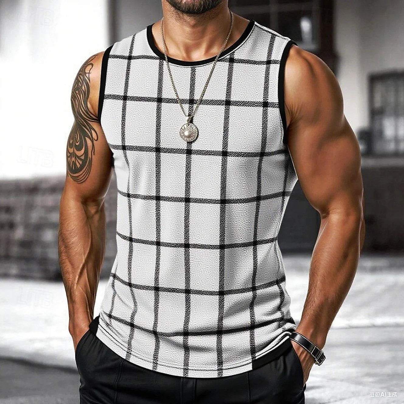 Retro Men's Vest Top 3D Print Plaid Striped Graphic Sleeveless Shirt Crew Neck Loose Streetwear Summer Fashion Casual Tank Tops