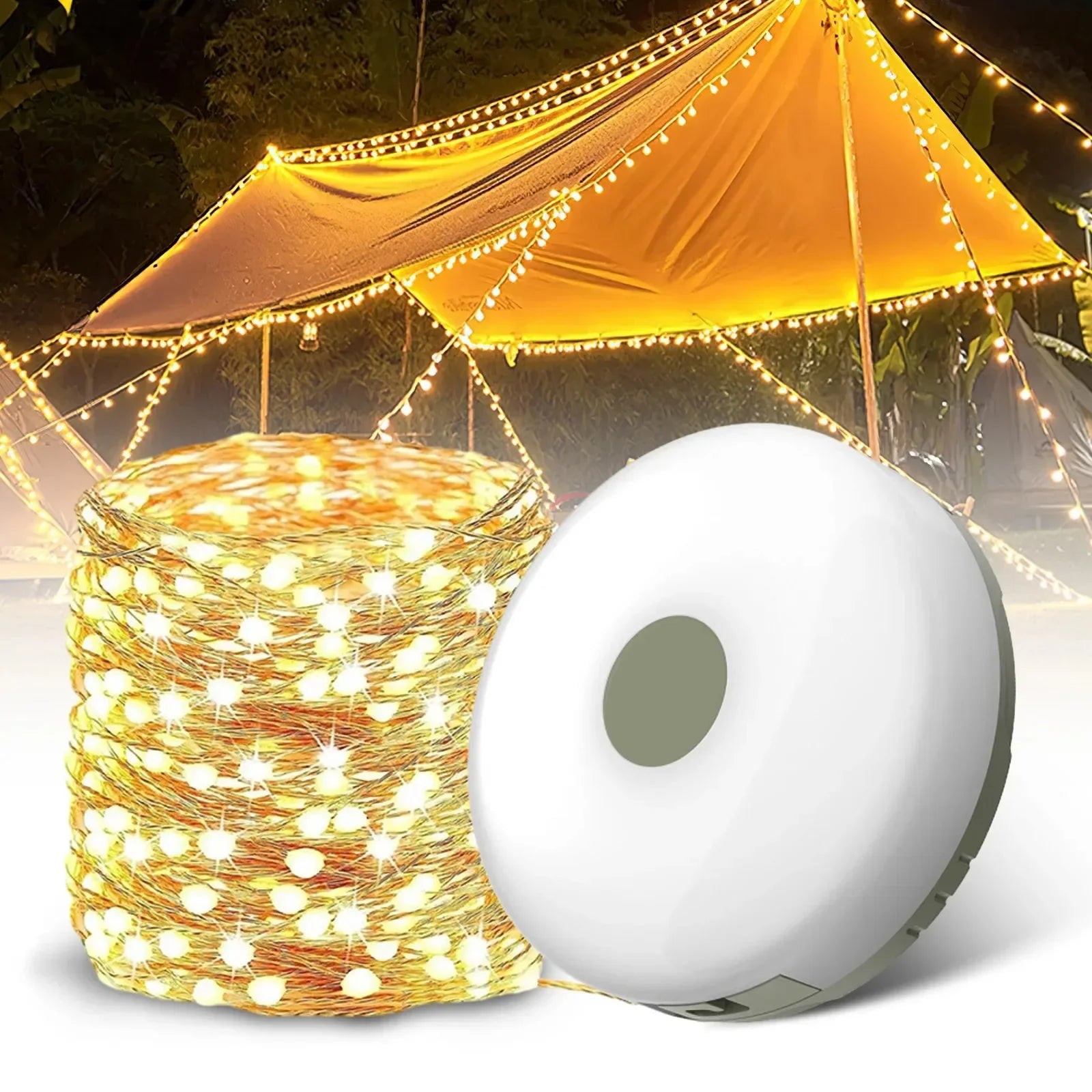 Camping String Lights 2 in1 Outdoor Waterproof Portable Stowable String Light with Lighting Modes USB Camping Lights for Garden